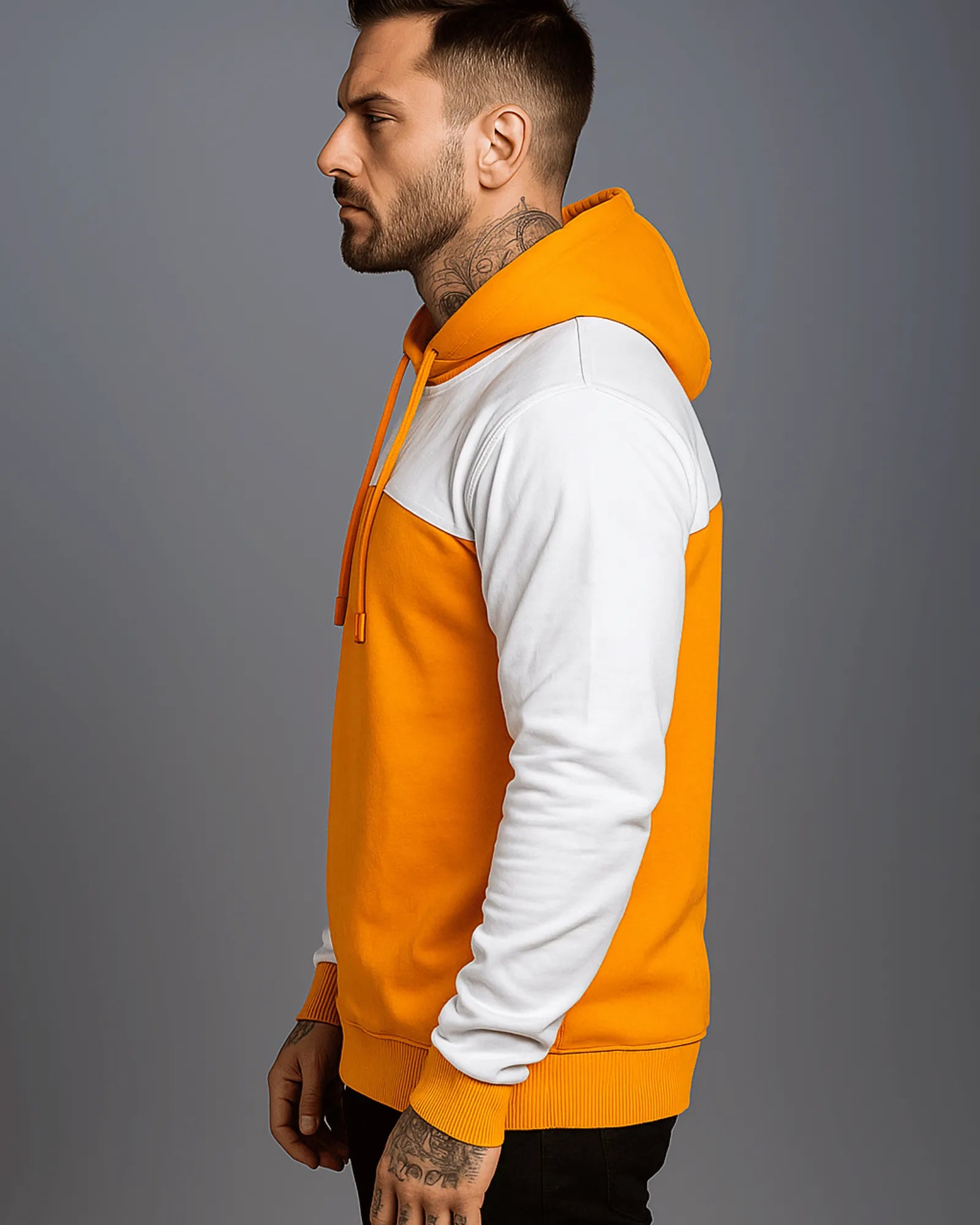 Buzo Capota Mostaza Jeans Blanco