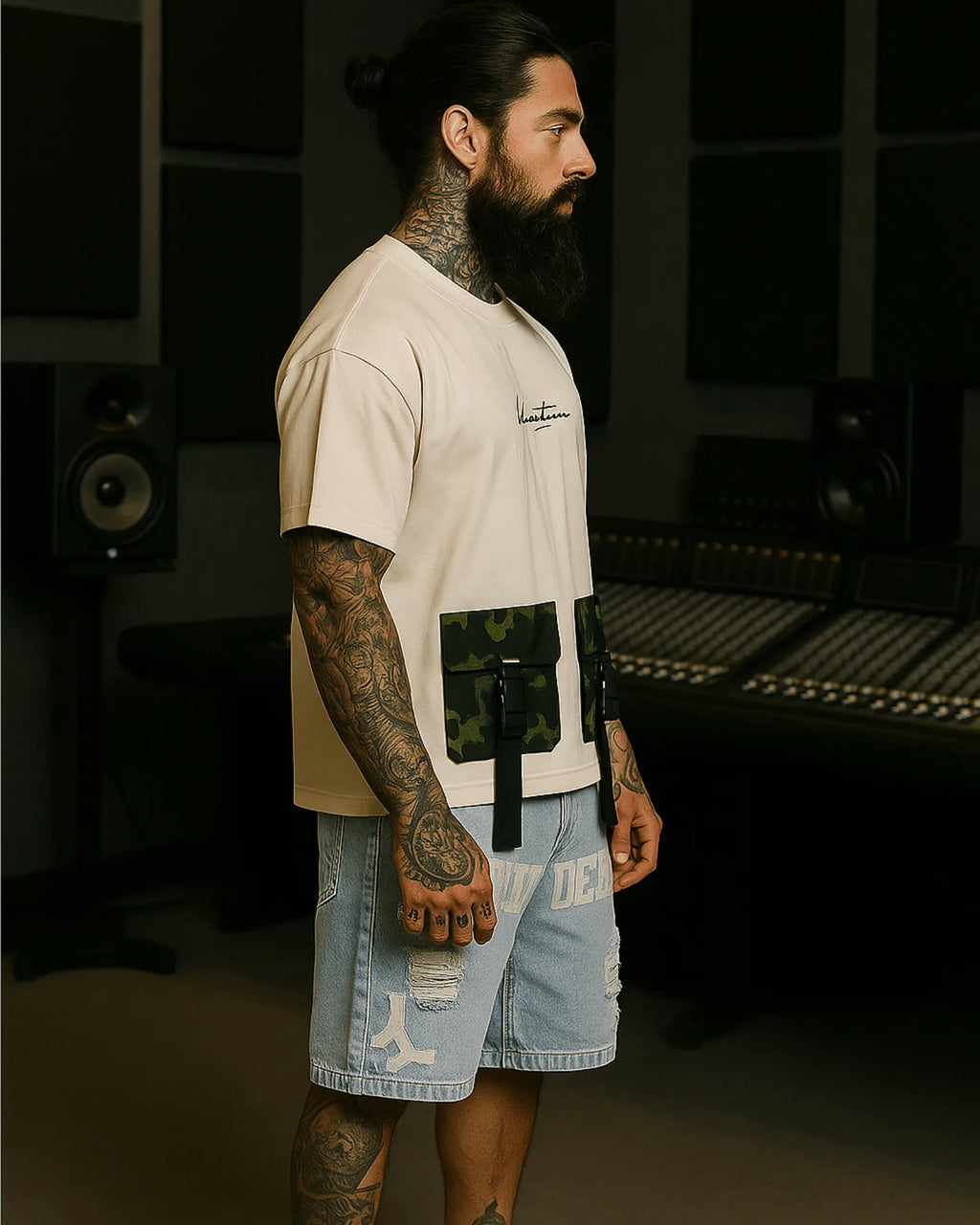 Camiseta Semioversize Bolsillos Camuflados