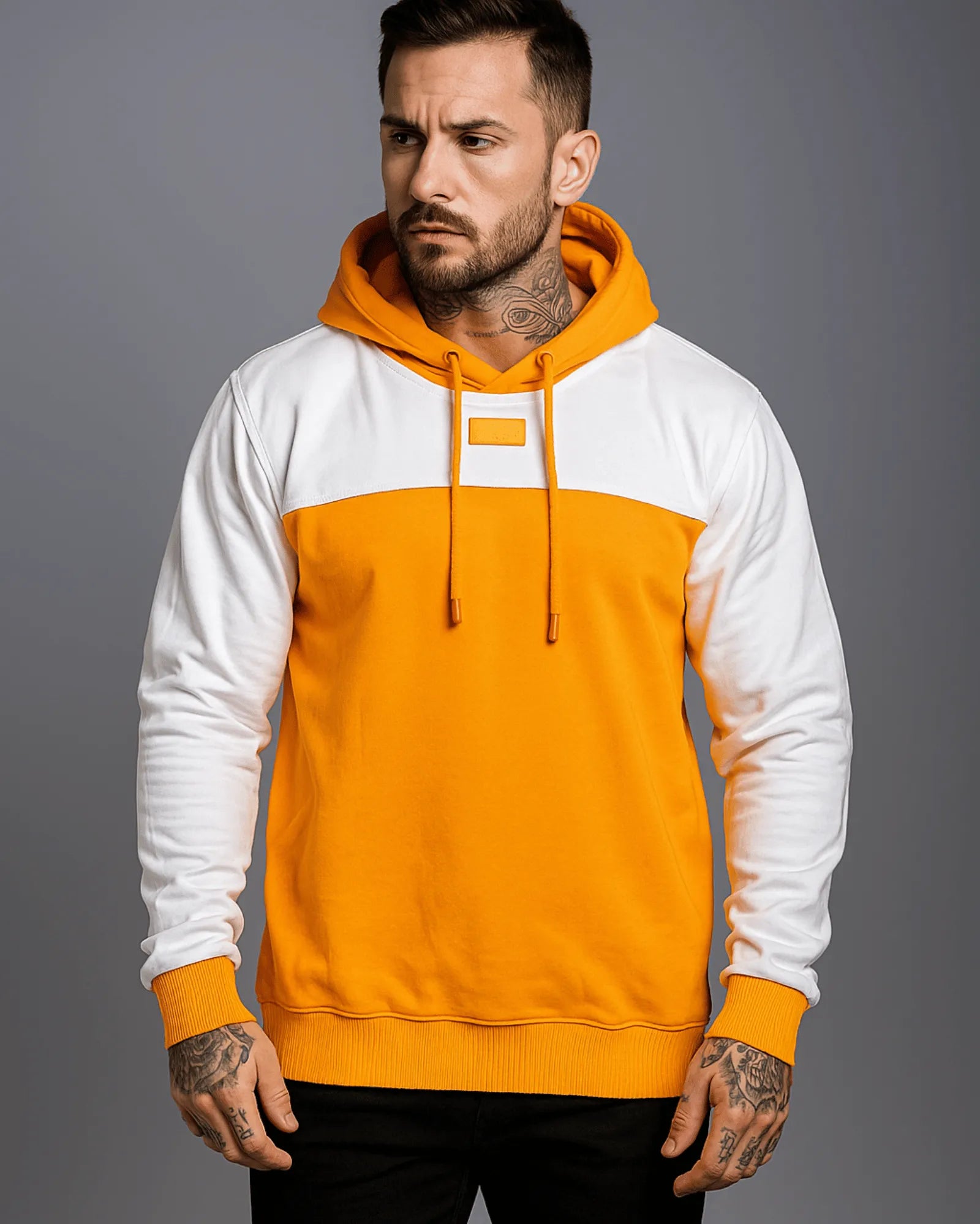 Buzo Capota Mostaza Jeans Blanco