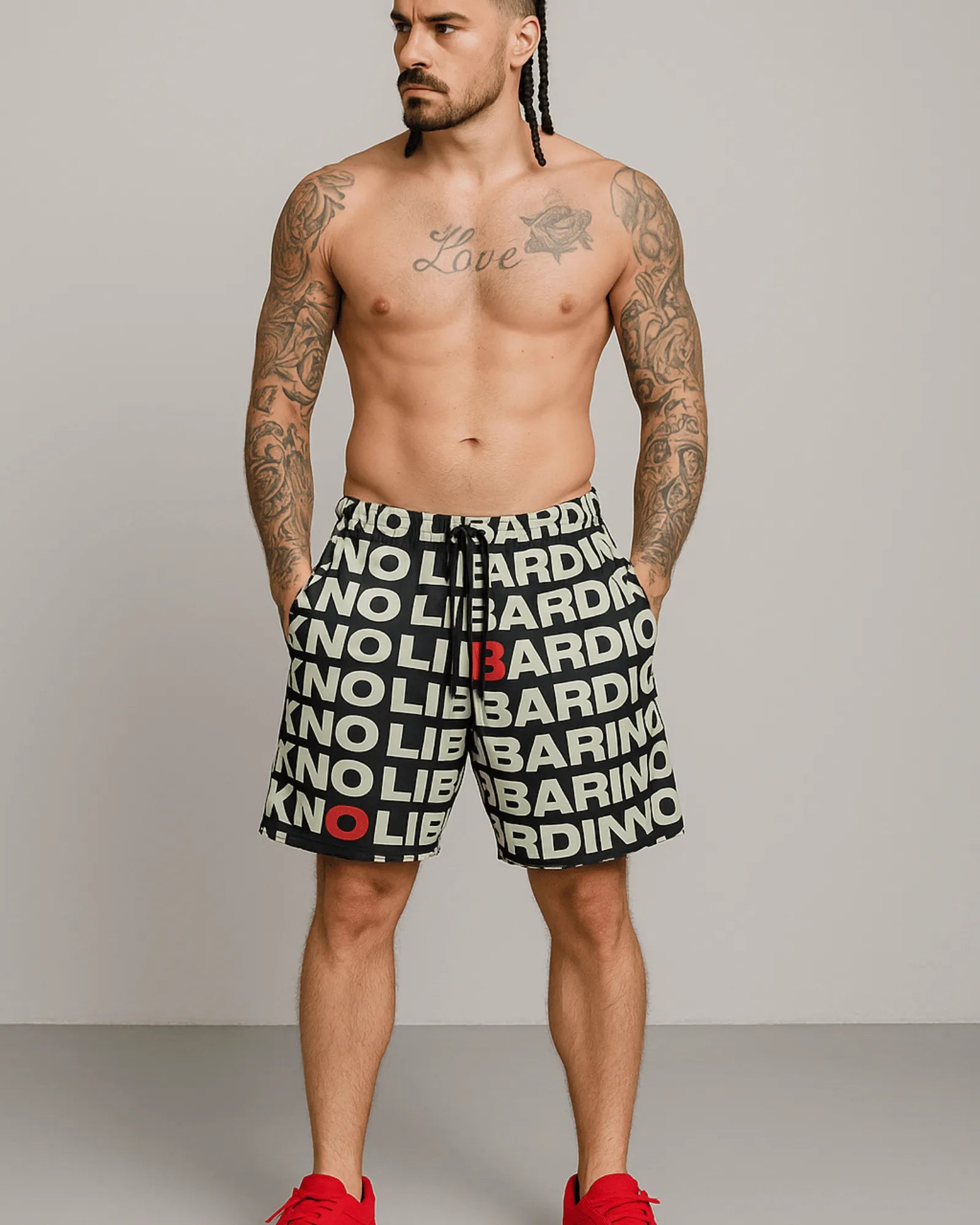 Pantaloneta Piscina Letras Fondo Negro