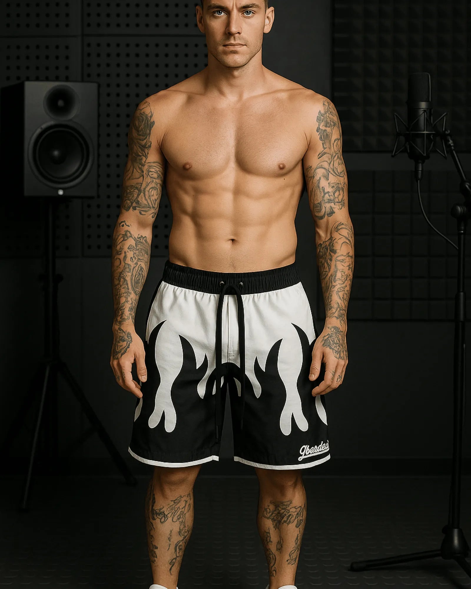 Pantaloneta Antifluido Premium Fuego Blanco Negro