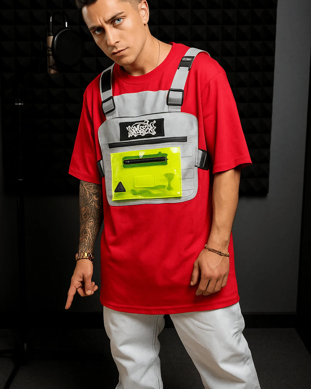 Camisa Semioversize  Pechera Roja