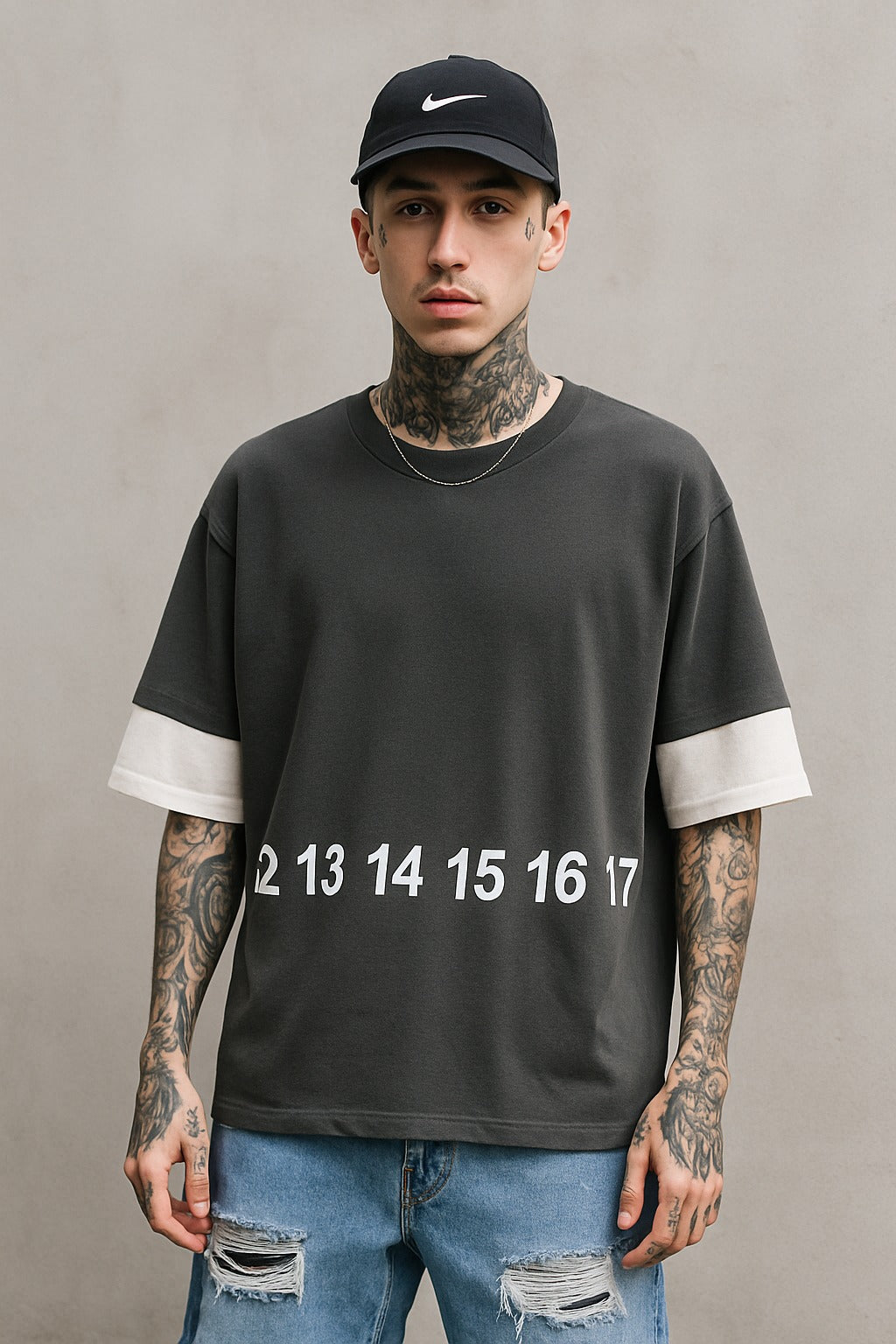 Camisa Box Fit Gris Numeros