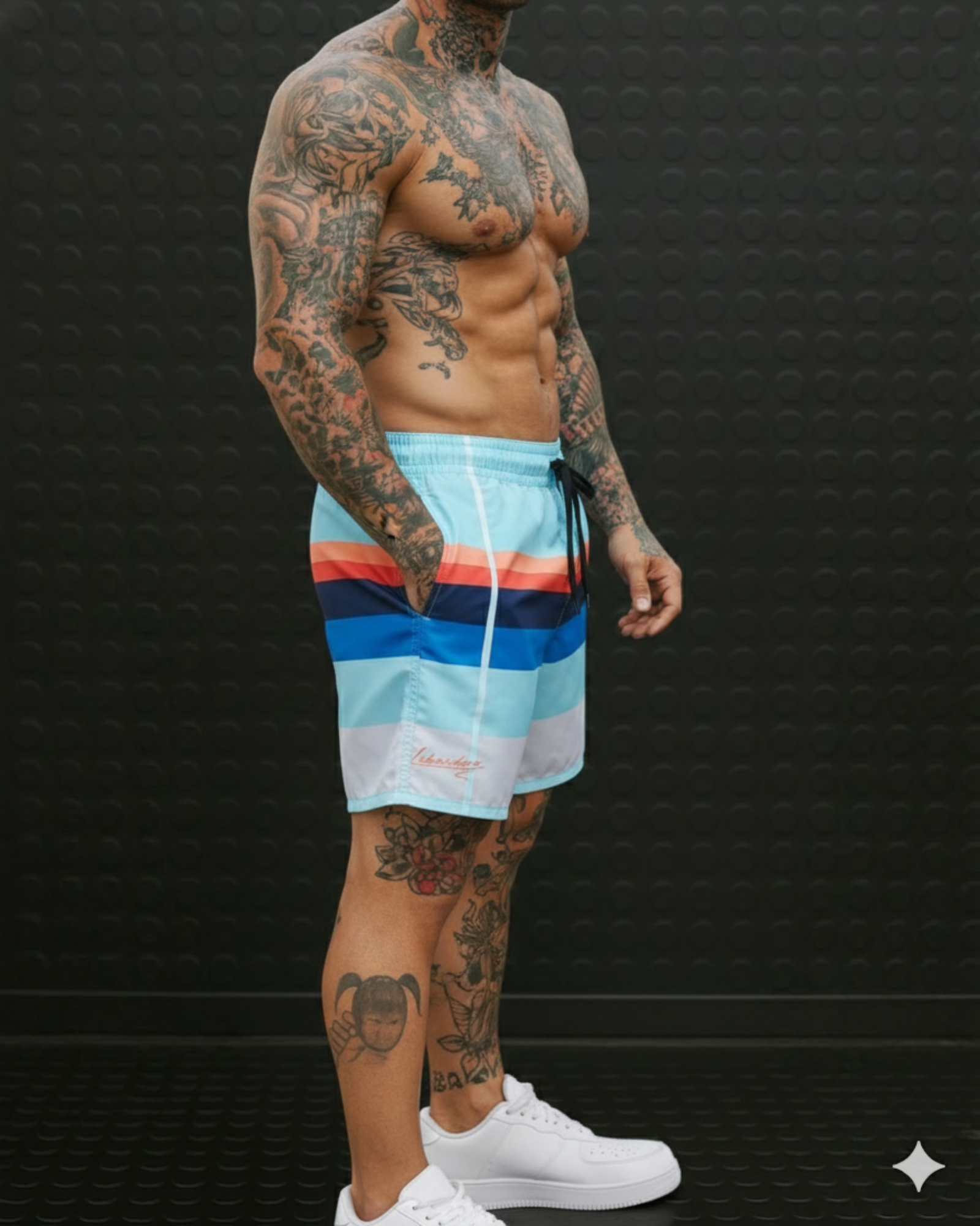 Nueva Colección: Pantaloneta Premium Celeste Firma Naranja