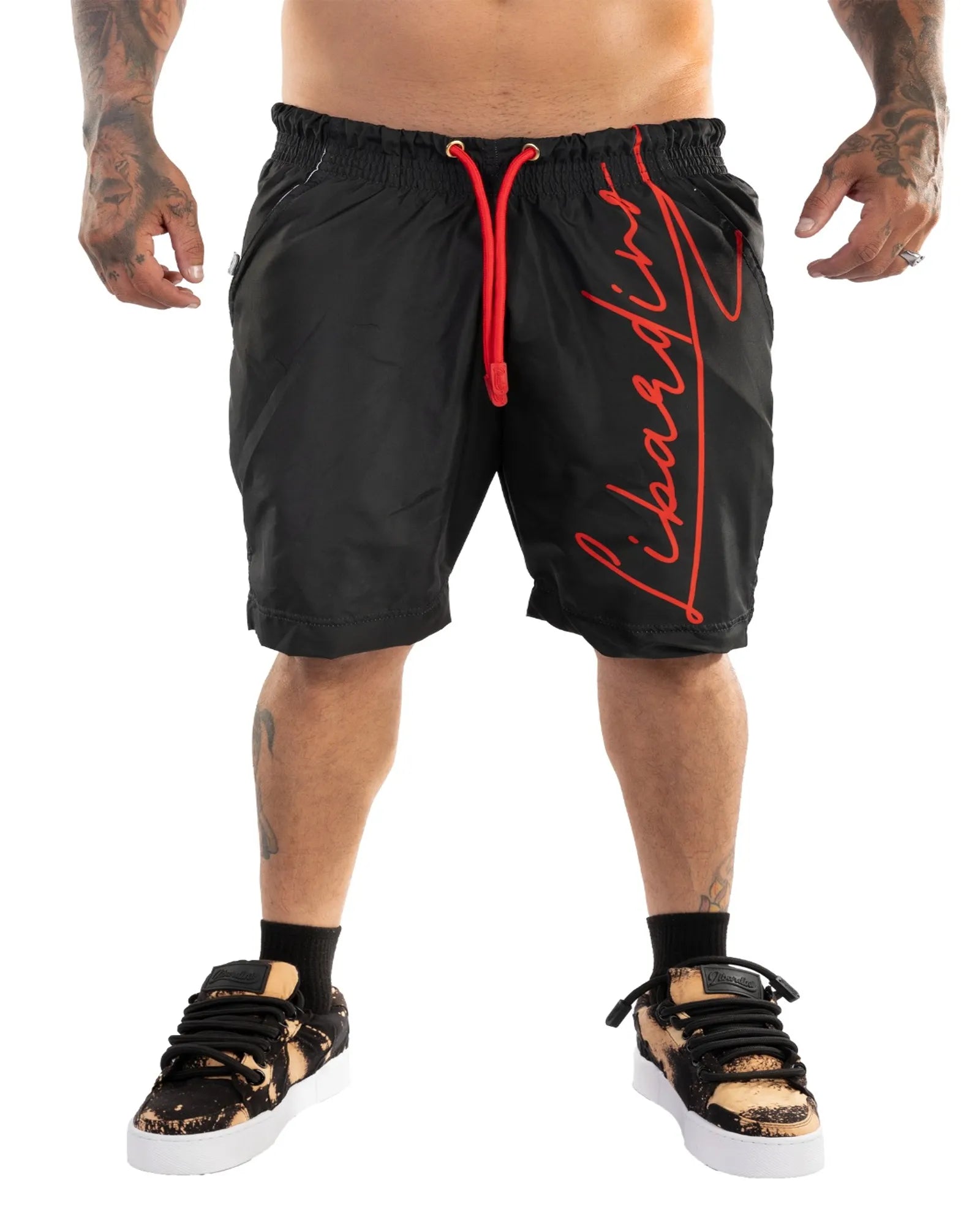 Pantaloneta Piscina Negra Firma Roja Cursiva