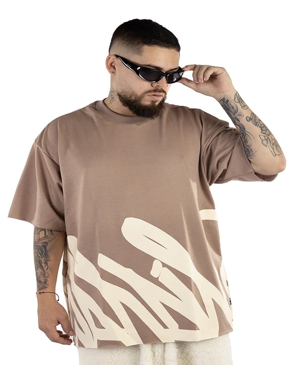 Camisa Oversize Café Firma Estampada