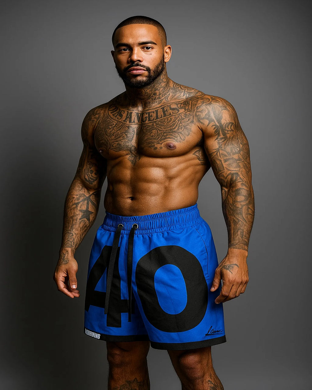 Pantaloneta Premium Azul Letras Negras